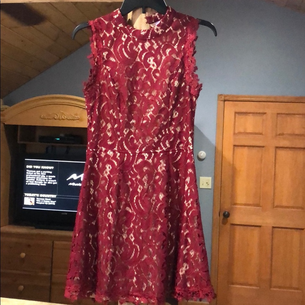 maroon lace dress open back